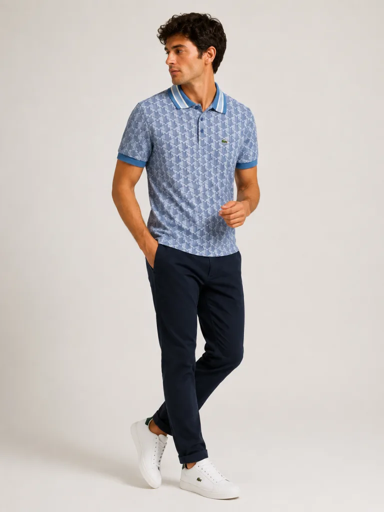 LACOSTE Erkek Classic Fit Monogram Mavi Polo 14171Q1