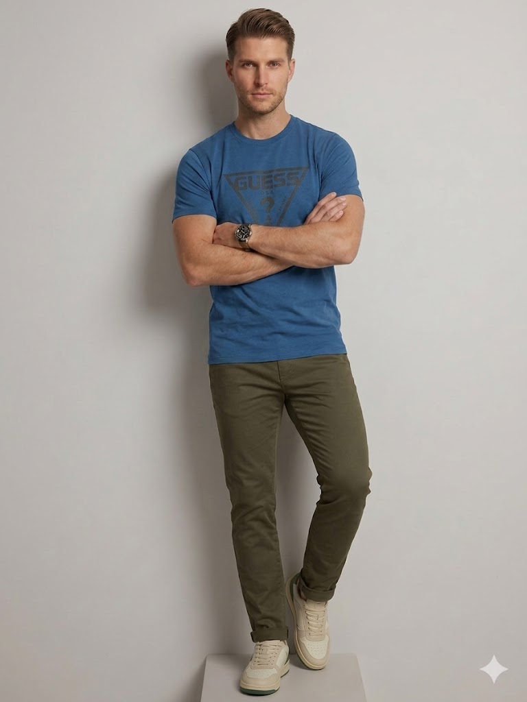 GUESS Erkek Günlük Casual Baskılı T-Shirt Z4YI12I3Z14 - MAVİ