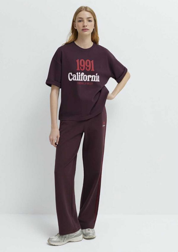 MAVİ California Baskılı Bordo Loose Fit Kadın T-shırt  M161391370223