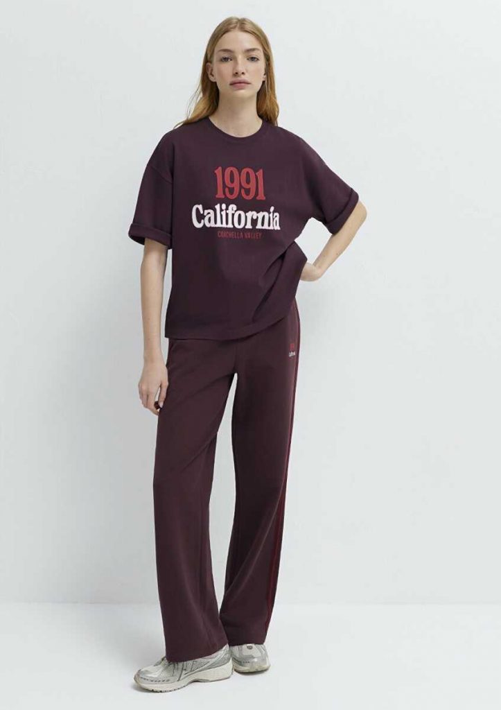 MAVİ California Baskılı Bordo Loose Fit Kadın T-shırt  M161391370223 - Mor