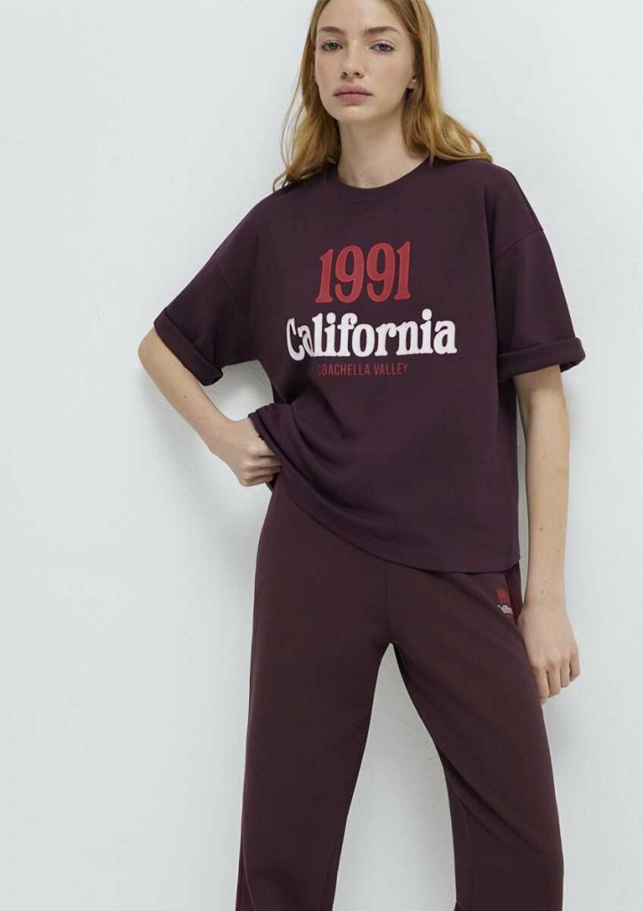 MAVİ California Baskılı Bordo Loose Fit Kadın T-shırt  M161391370223 - Mor