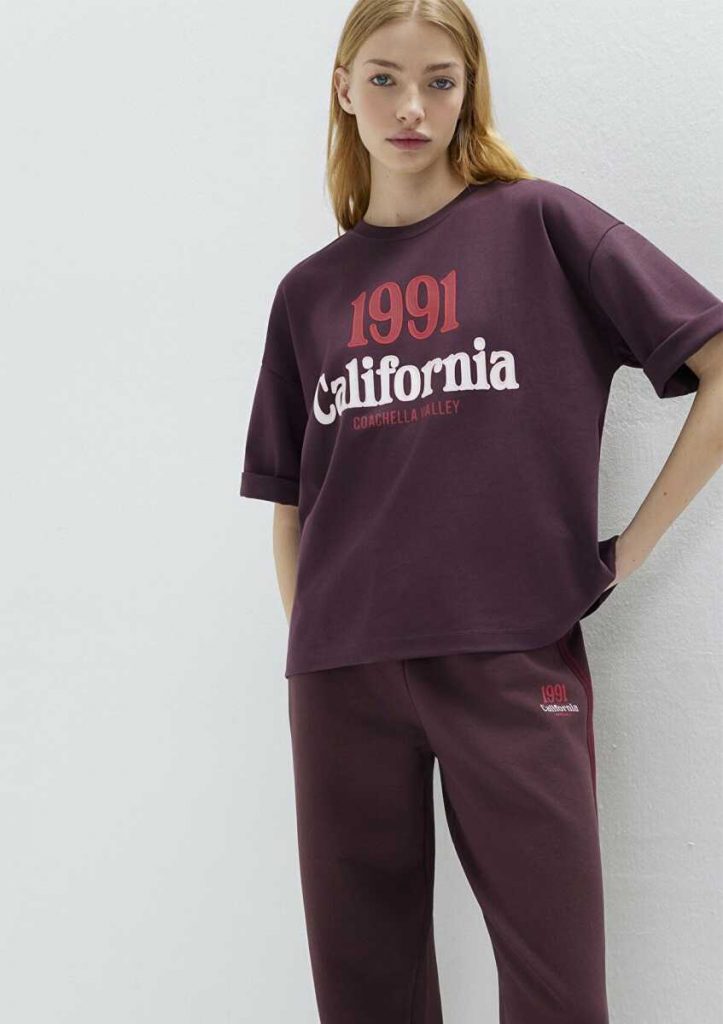 MAVİ California Baskılı Bordo Loose Fit Kadın T-shırt  M161391370223 - Mor