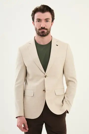MCR Kırçıllı Slim Fit Mono Yaka Keten Ceket 41453