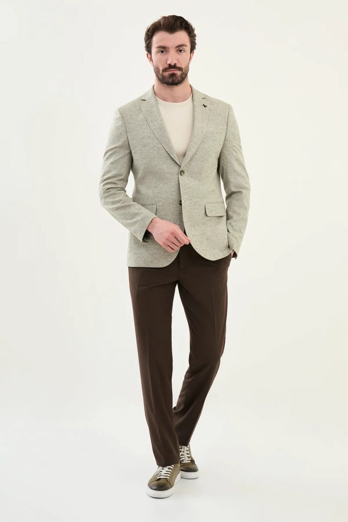 MCR Kırçıllı Slim Fit Mono Yaka Keten Ceket 41453 - HAKİ