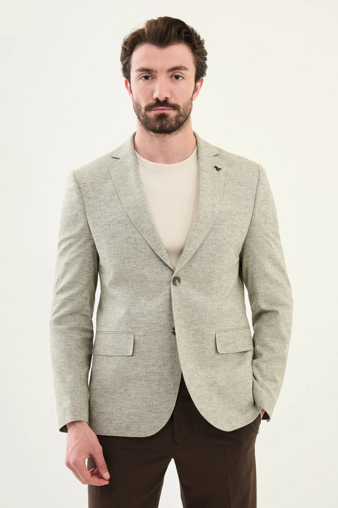 MCR Kırçıllı Slim Fit Mono Yaka Keten Ceket 41453 - HAKİ