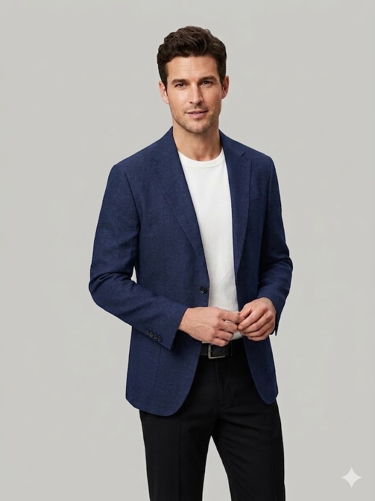 MCR Erkek Keten Görünümlü Slim Fit Blazer Ceket 41491 - Lacivert