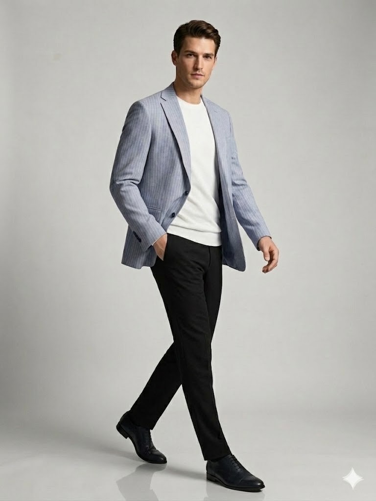 SELİM HAVAN Modern Çizgili Erkek Blazer Ceket 0013