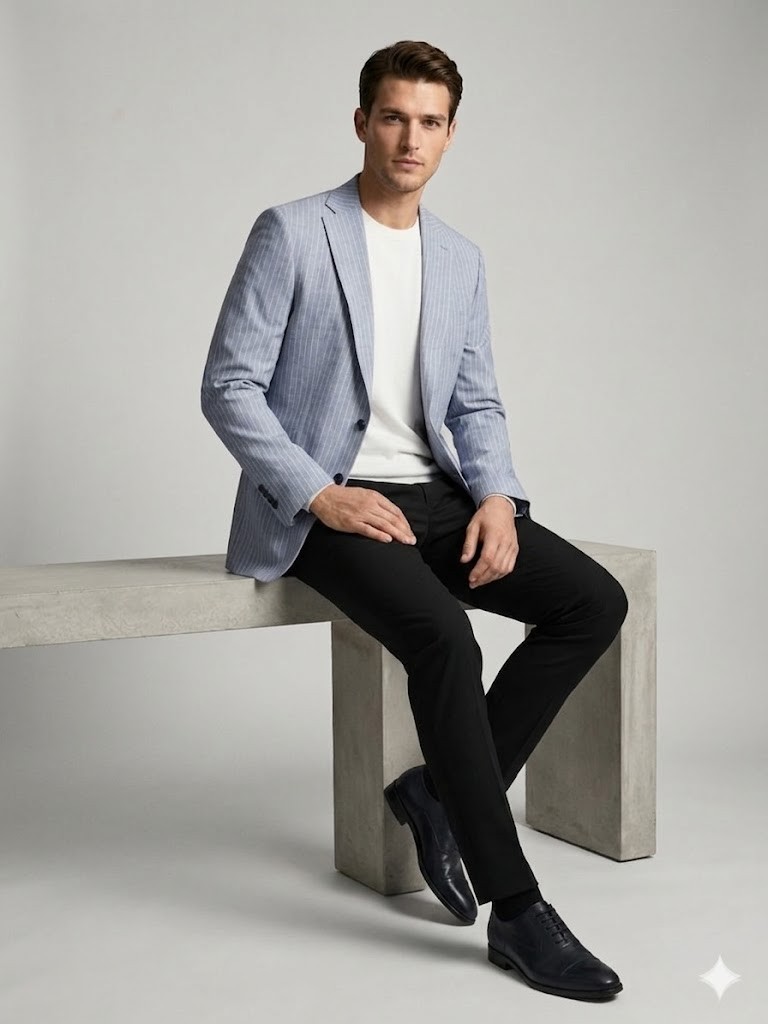 SELİM HAVAN Modern Çizgili Erkek Blazer Ceket 0013