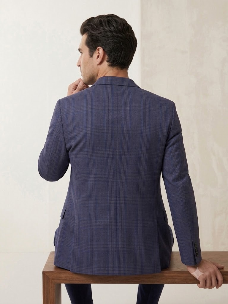 SİR Erkek Slim Fit Lacivert Ekose Blazer Ceket 6102-CR4511