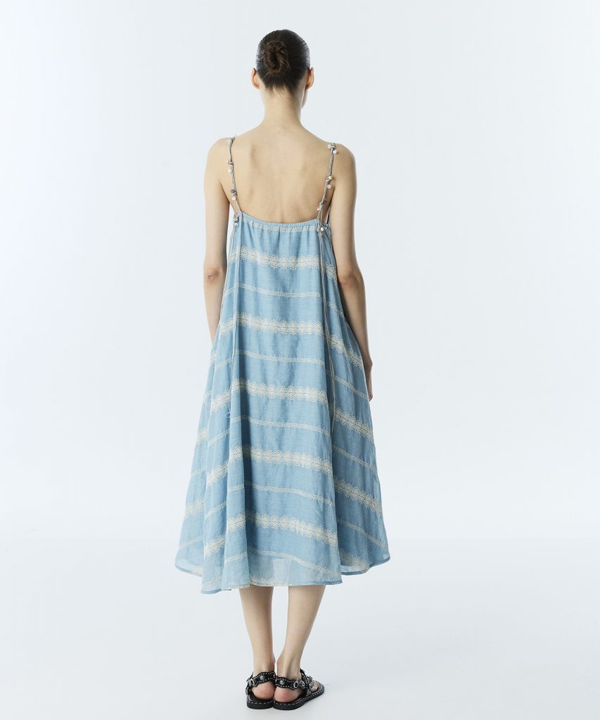 TWIST Nakış Şeritli Kloş Elbise TS1260002286 - MAVİ