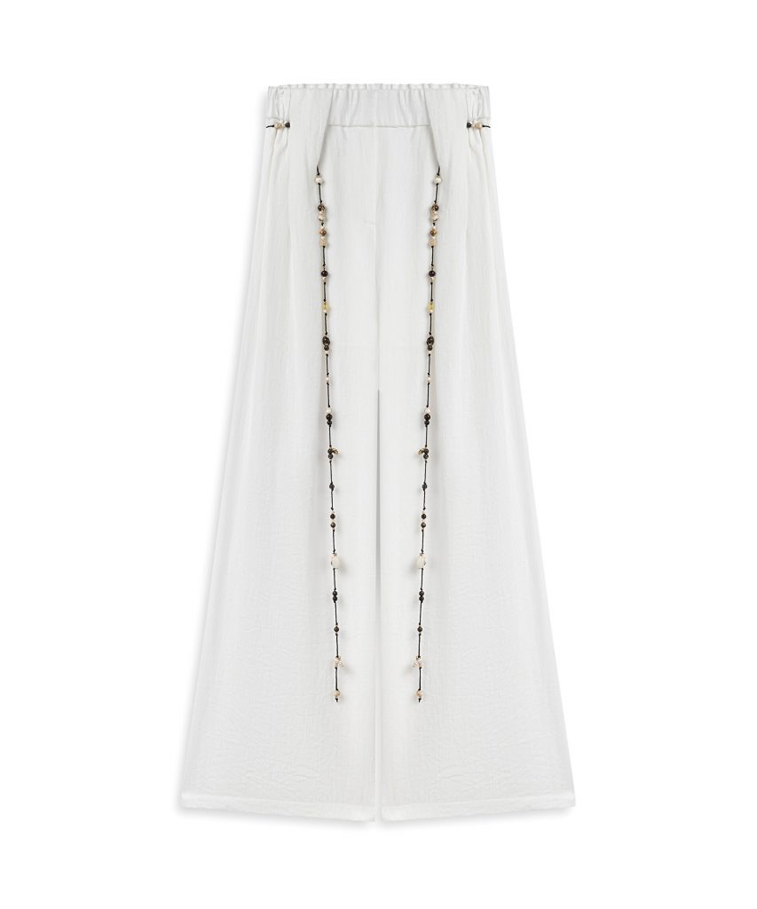TWIST Boncuklu Kuşaklı Wıde Leg Pantolon TS1260003182 - EKRU