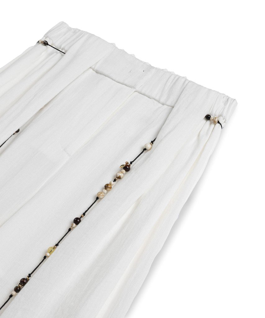 TWIST Boncuklu Kuşaklı Wıde Leg Pantolon TS1260003182 - EKRU