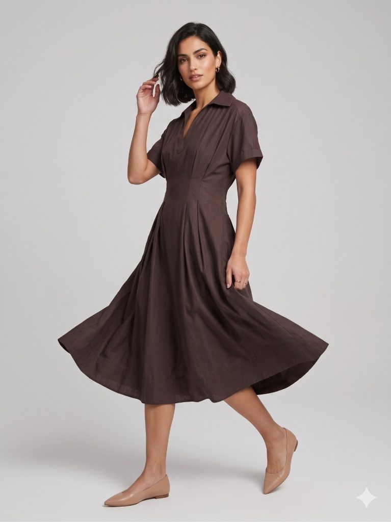 UNIQUE Rahat Kesim Elbise 263008 - kahve
