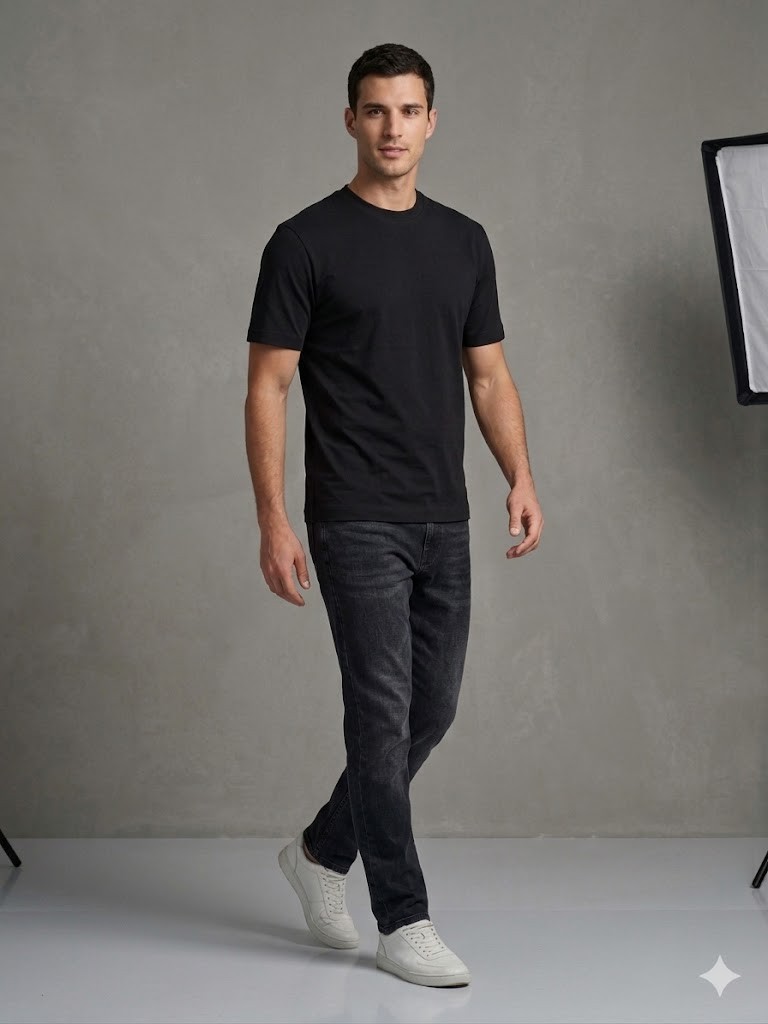 VAGANZA Modern Fit Siyah Erkek Basic T-Shirt 1000