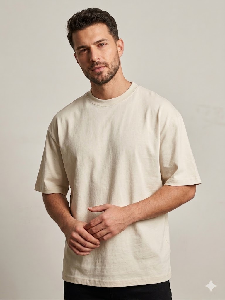 VAGANZA Erkek Düz Siyah Günlük T-Shirt 7018 - EKRU