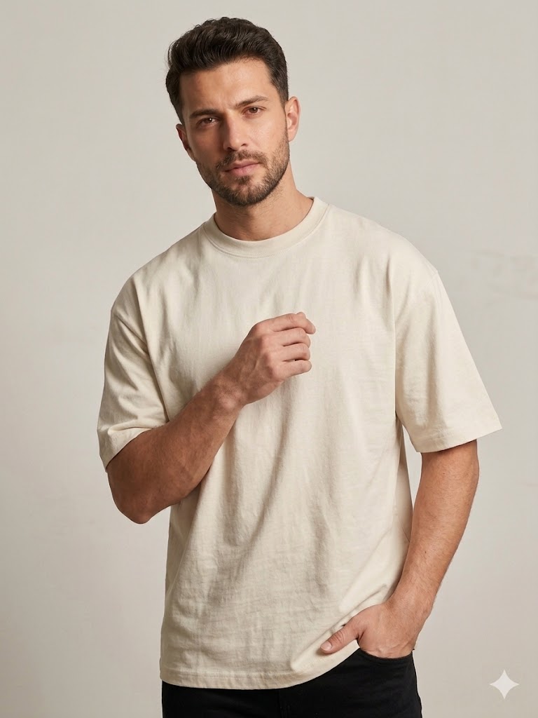 VAGANZA Erkek Düz Siyah Günlük T-Shirt 7018 - EKRU