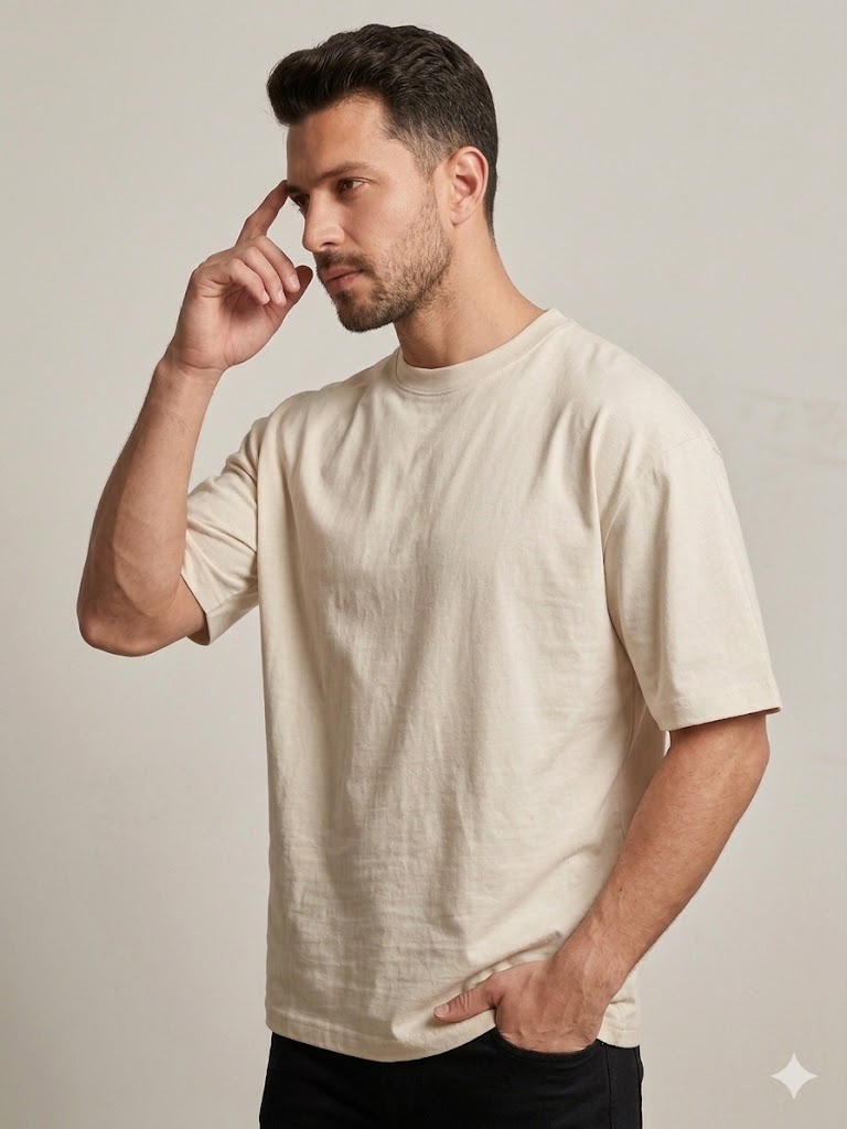 VAGANZA Erkek Düz Siyah Günlük T-Shirt 7018 - EKRU