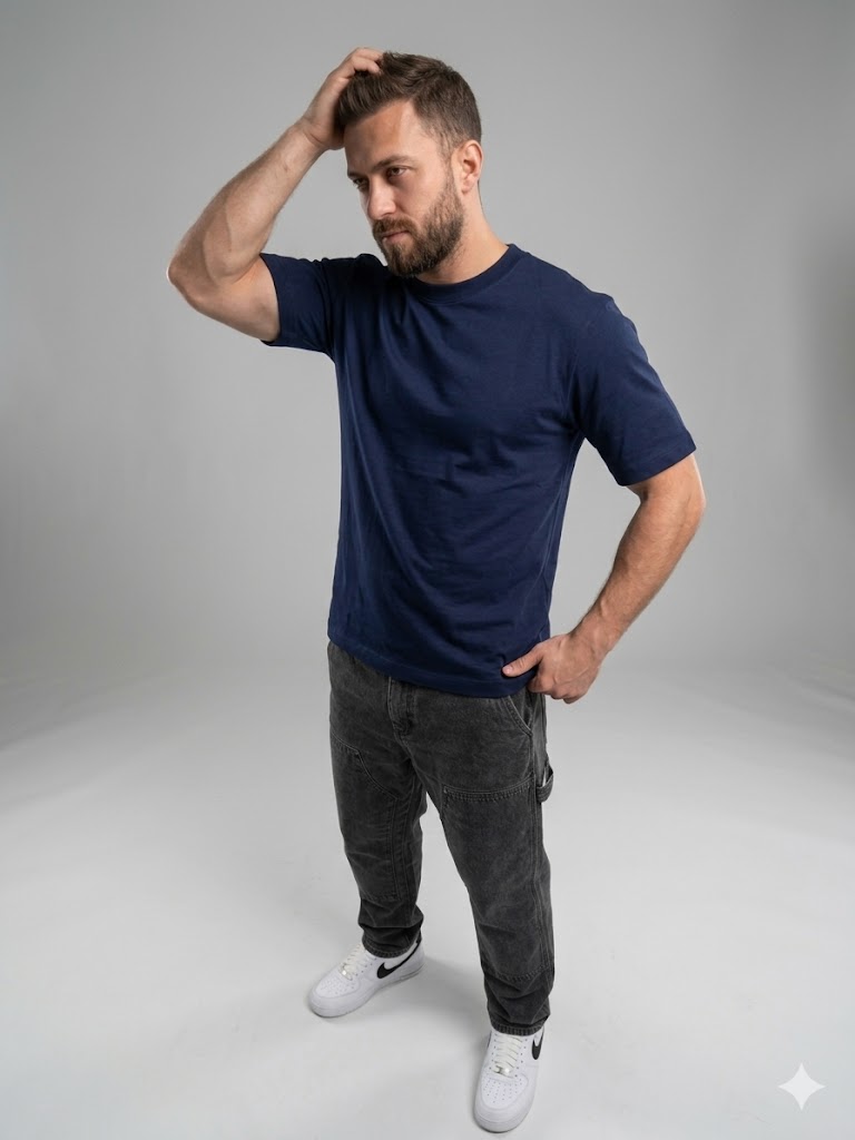 VAGANZA Erkek Düz Siyah Günlük T-Shirt 7018 - Lacivert