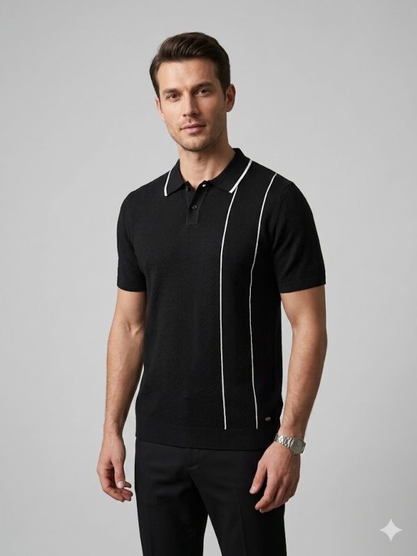 XINT Erkek Polo Yaka Çizgi Detaylı Kısa Kollu Triko T-Shirt 801887