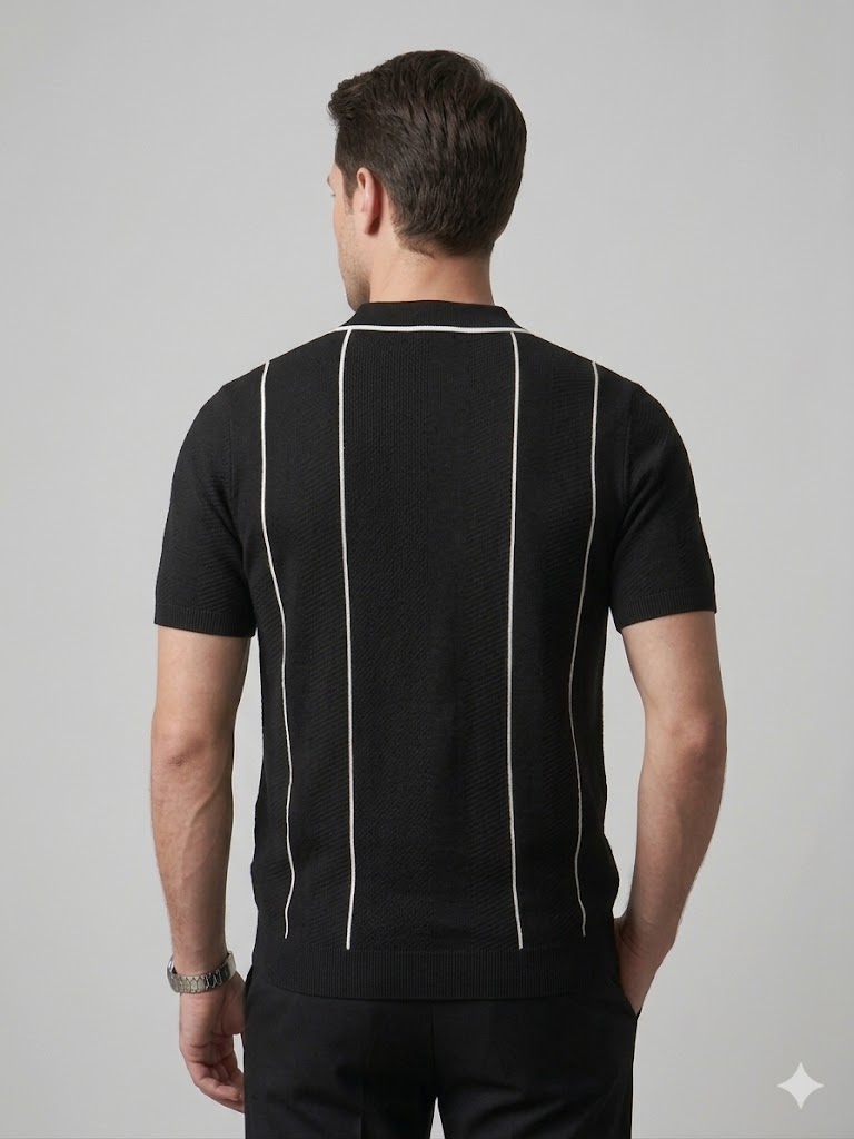 XINT Erkek Polo Yaka Çizgi Detaylı Kısa Kollu Triko T-Shirt 801887