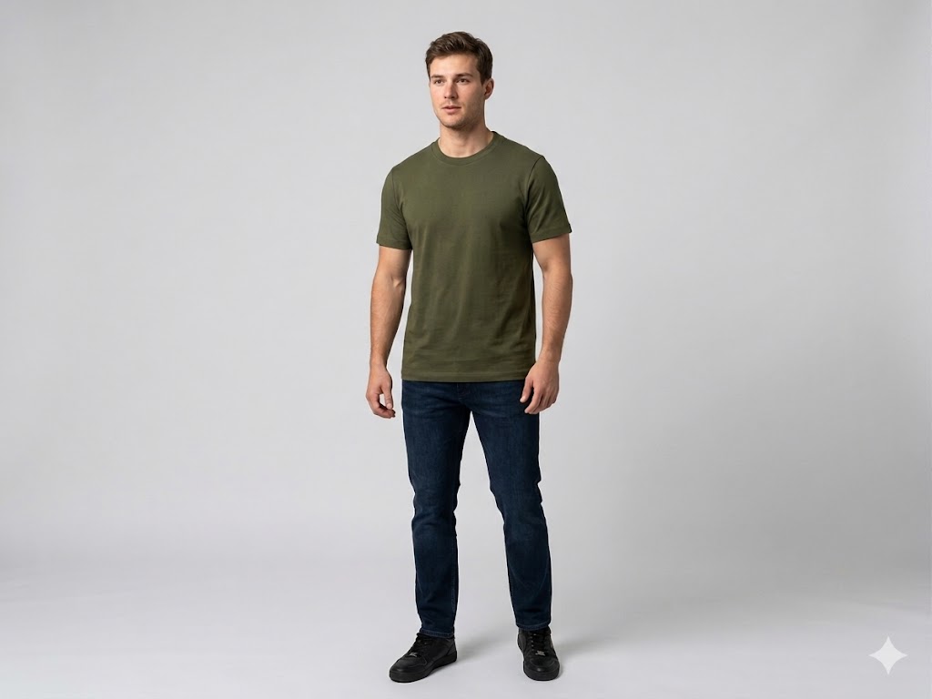 XINT Erkek Bisiklet Yaka Baskılı Kısa Kollu T-Shirt 502301 - HAKİ