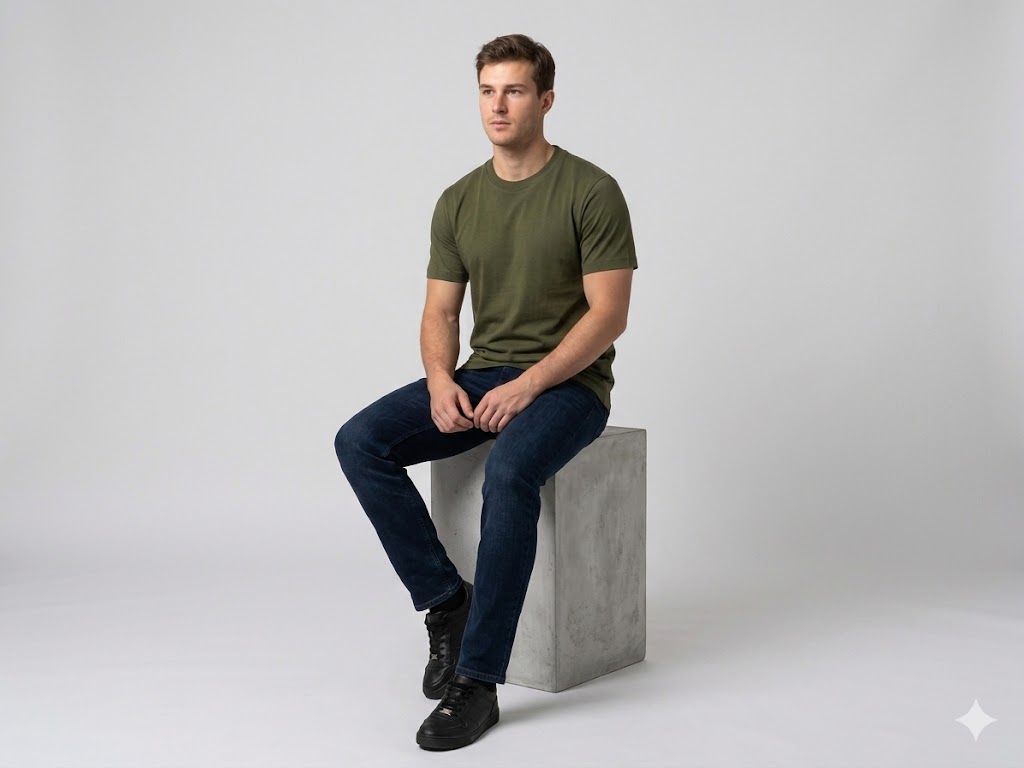 XINT Erkek Bisiklet Yaka Baskılı Kısa Kollu T-Shirt 502301 - HAKİ