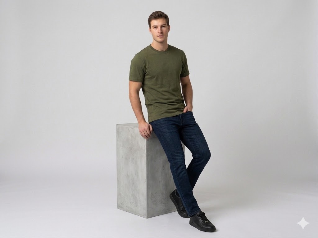 XINT Erkek Bisiklet Yaka Baskılı Kısa Kollu T-Shirt 502301 - HAKİ