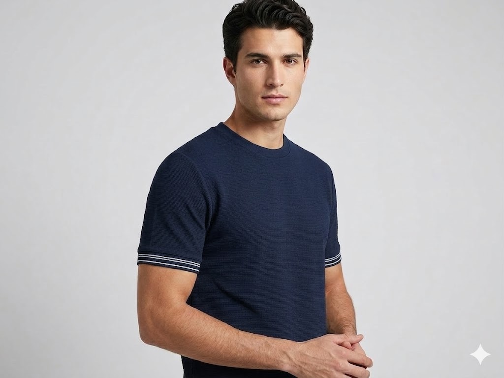 XINT Erkek Kısa Kollu Dokulu Basic T-Shirt 502386 - Lacivert