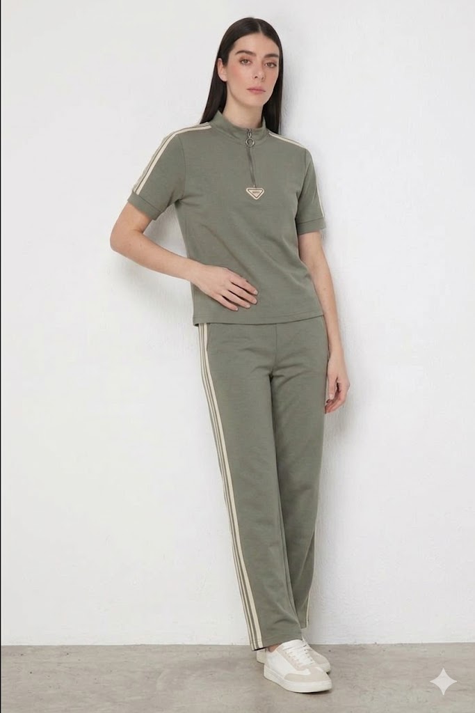 ON TRİKO Fermuar Detaylı T-shirt 76335 - HAKİ