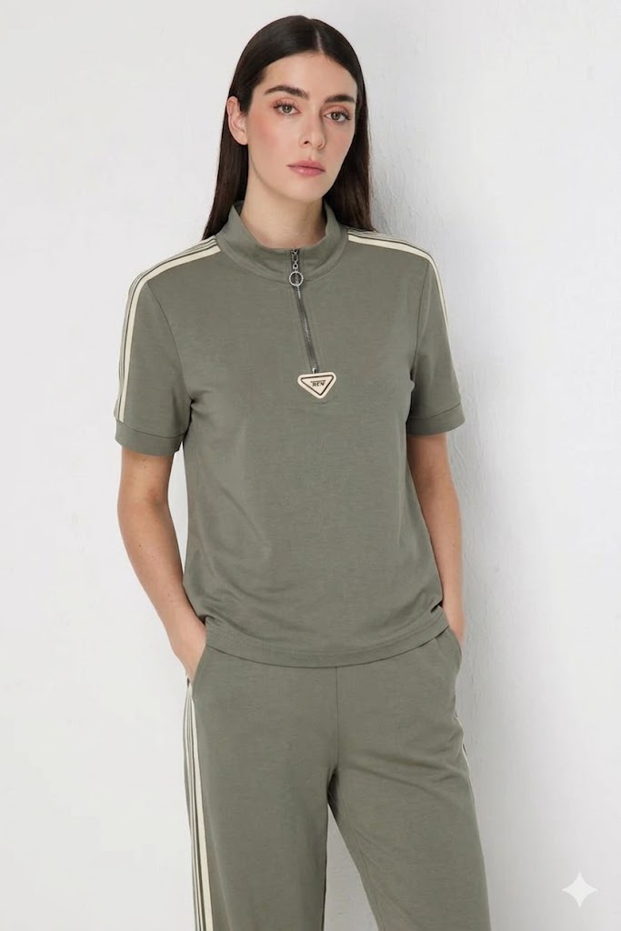 ON TRİKO Fermuar Detaylı T-shirt 76335 - HAKİ