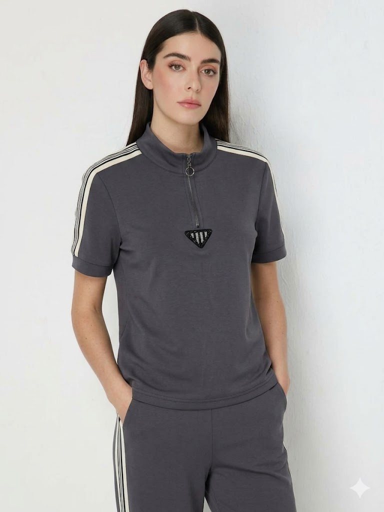 ON TRİKO Fermuar Detaylı T-shirt 76335 - ANTRASİT