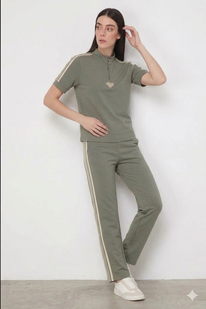 ON TRİKO Fermuar Detaylı T-shirt 76335 - HAKİ