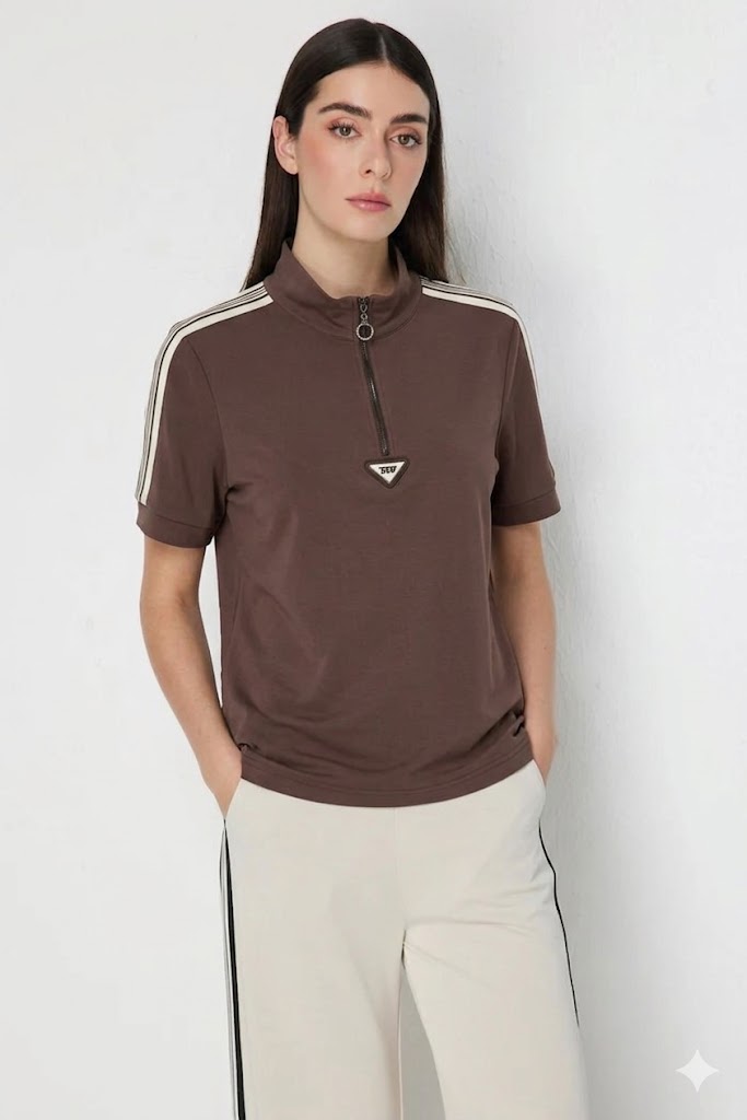 ON TRİKO Fermuar Detaylı T-shirt 76335 - kahve