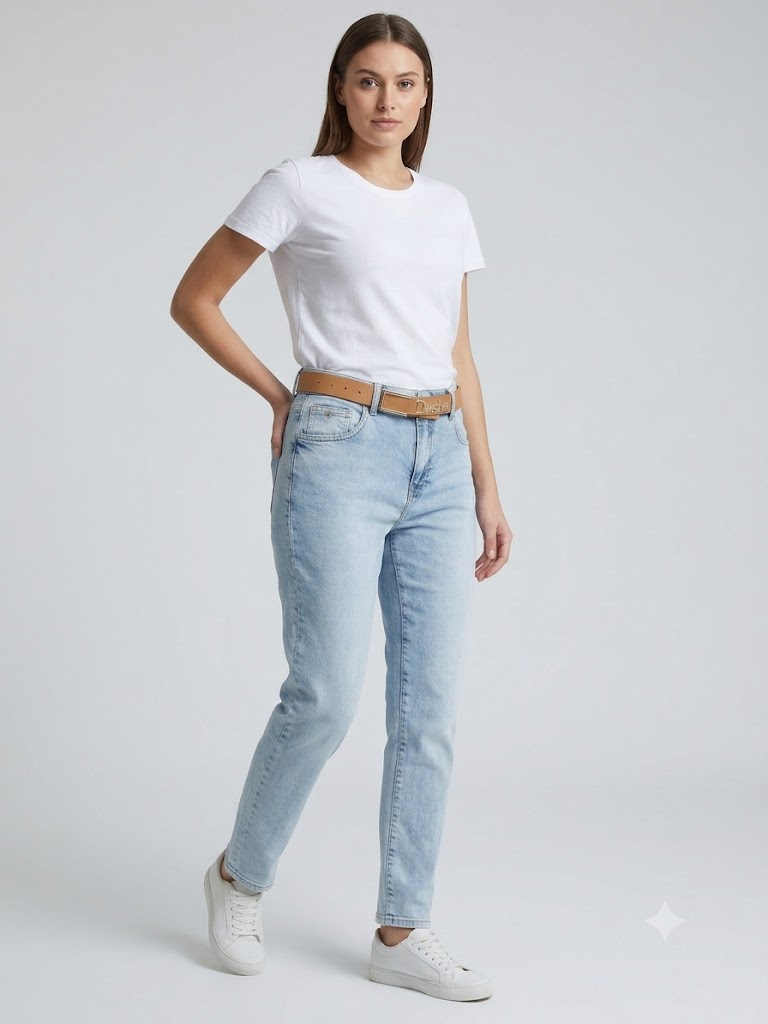 BEETHOVEN D'SHE Kemerli Logolu Denim Pantolon 348102 - MAVİ