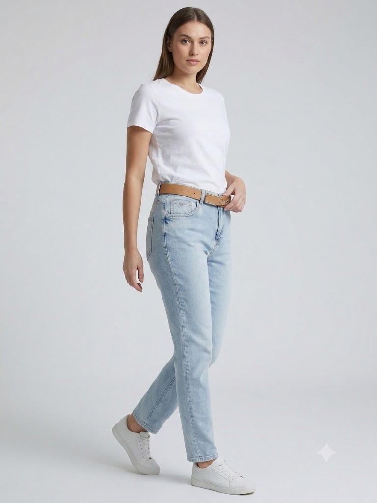 BEETHOVEN D'SHE Kemerli Logolu Denim Pantolon 348102 - MAVİ