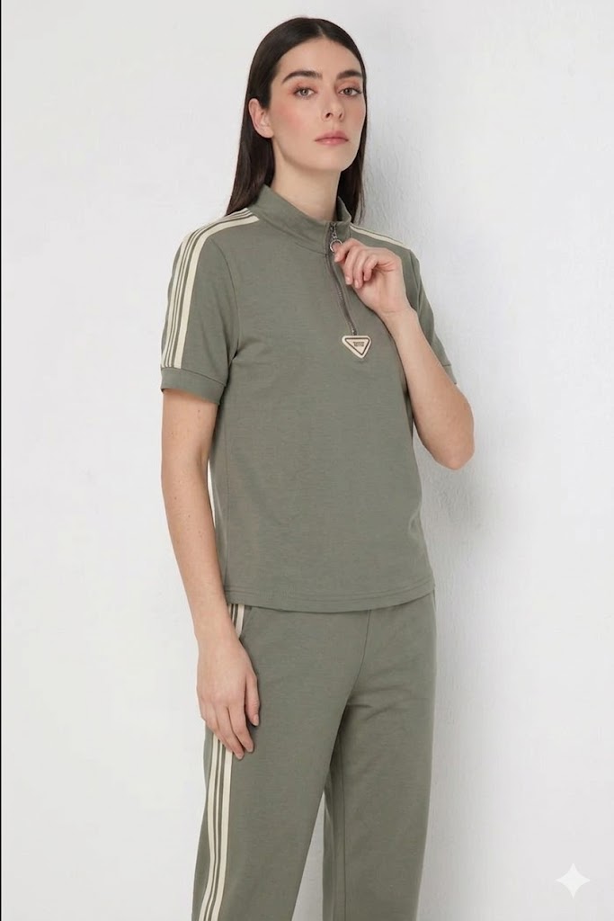 ON TRİKO Fermuar Detaylı T-shirt 76335 - HAKİ