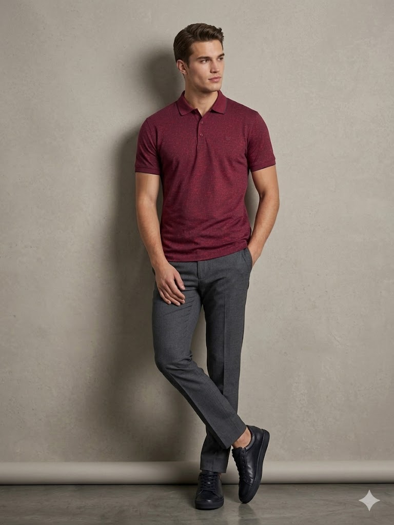 Centilmen Erkek Kendinden Desenli Polo Yaka Kısa Kollu T-Shirt 2417502 - bordo