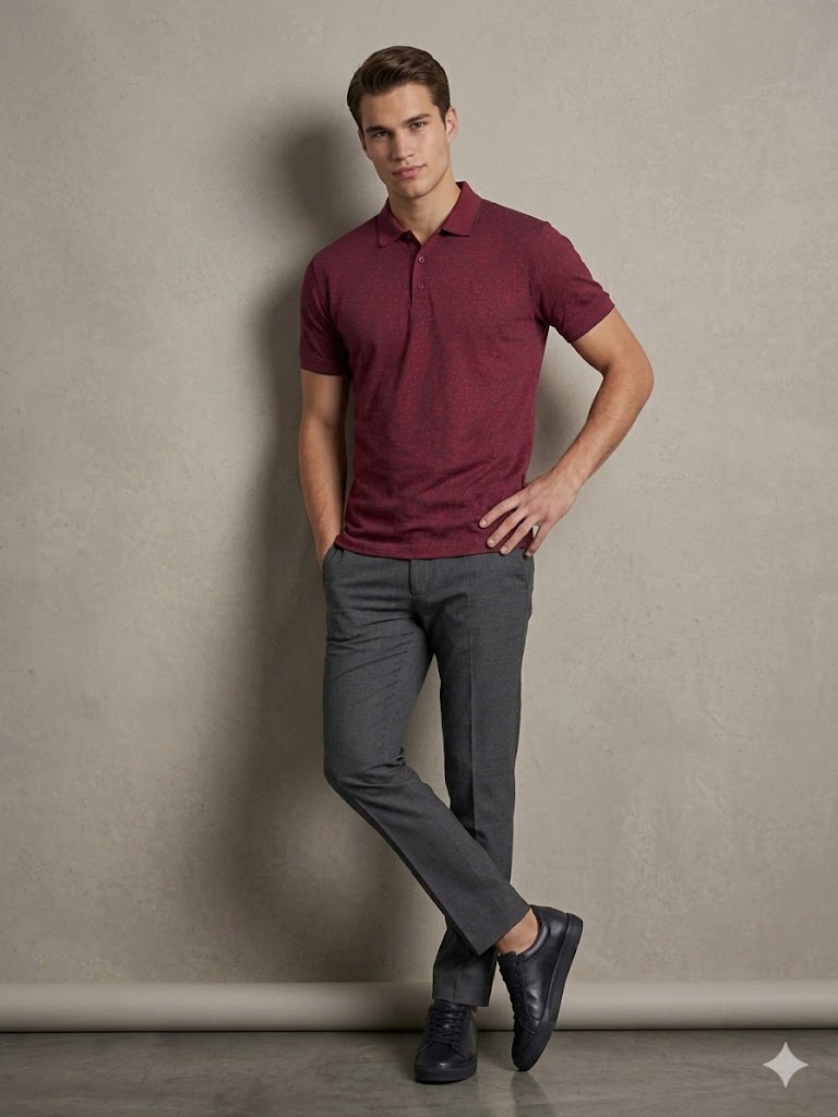 Centilmen Erkek Kendinden Desenli Polo Yaka Kısa Kollu T-Shirt 2417502 - bordo