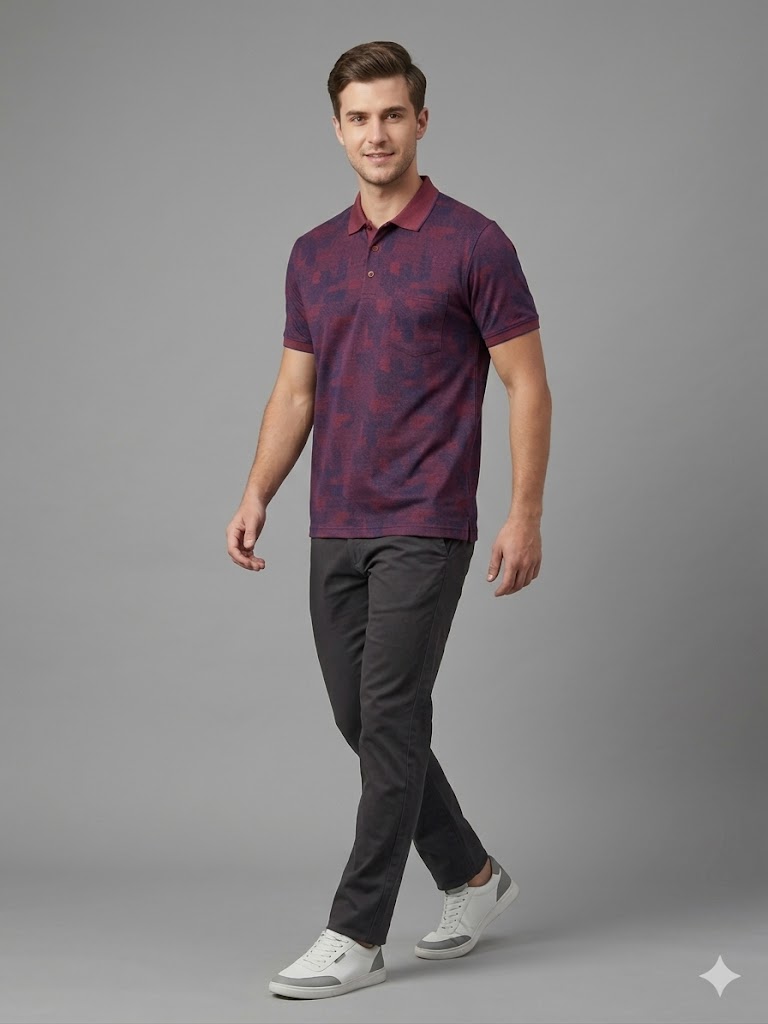Centilmen Erkek Polo Yaka Kendinden Desenli Rahat Kalıp T-Shirt 2417504 - bordo