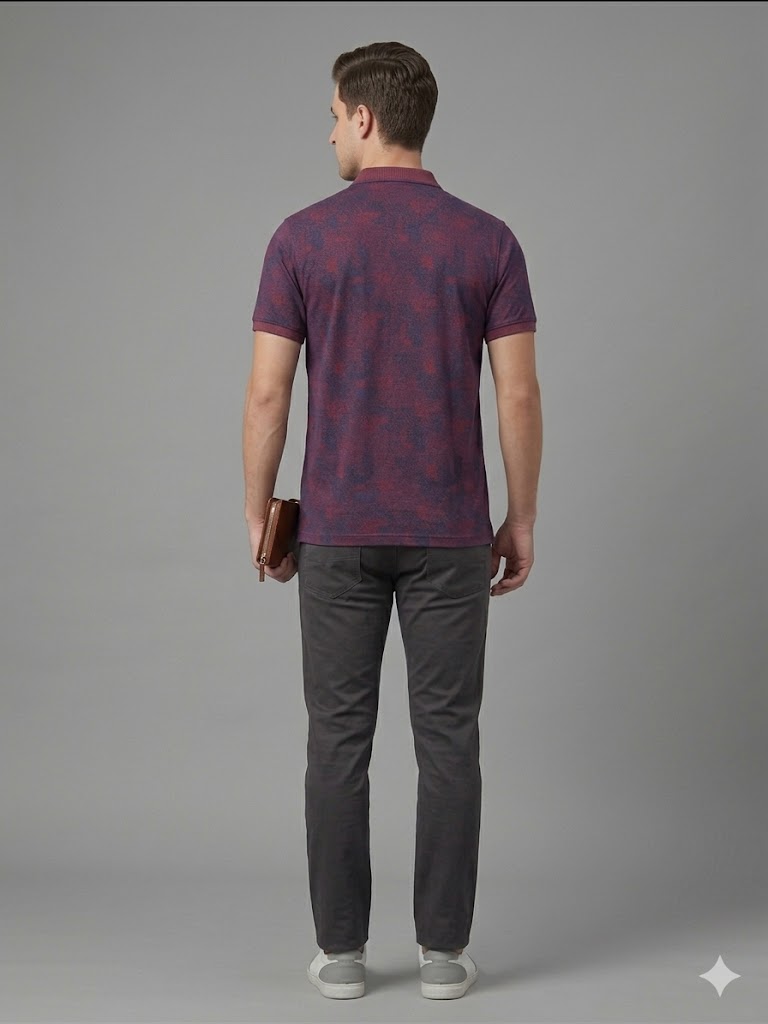 Centilmen Erkek Polo Yaka Kendinden Desenli Rahat Kalıp T-Shirt 2417504 - bordo