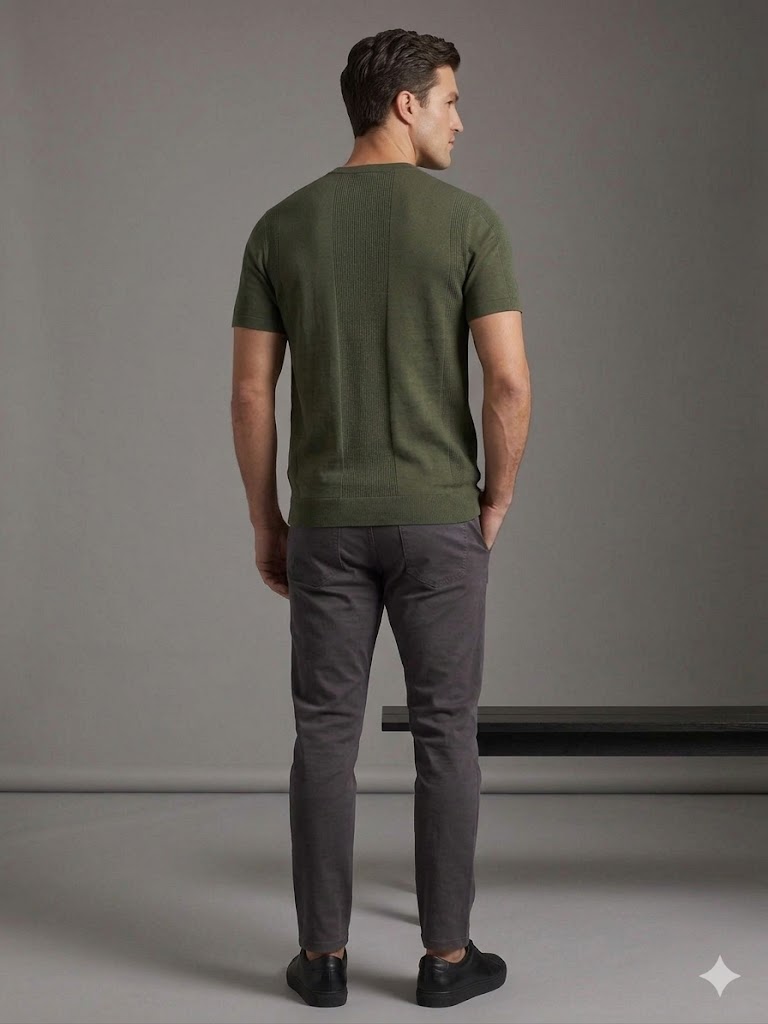 DİOR Bisiklet Yaka Kısa Kollu Dokulu Basic Triko T-Shirt 2517202 - YEŞİL