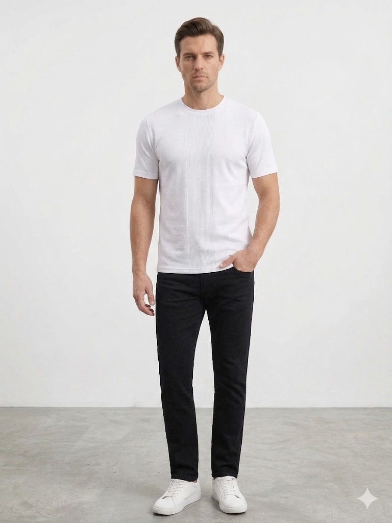 DİOR Bisiklet Yaka Kısa Kollu Dokulu Basic Triko T-Shirt 2517202 - Beyaz