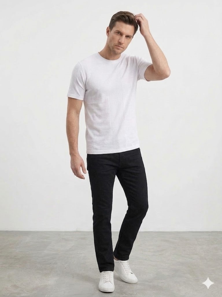DİOR Bisiklet Yaka Kısa Kollu Dokulu Basic Triko T-Shirt 2517202 - Beyaz