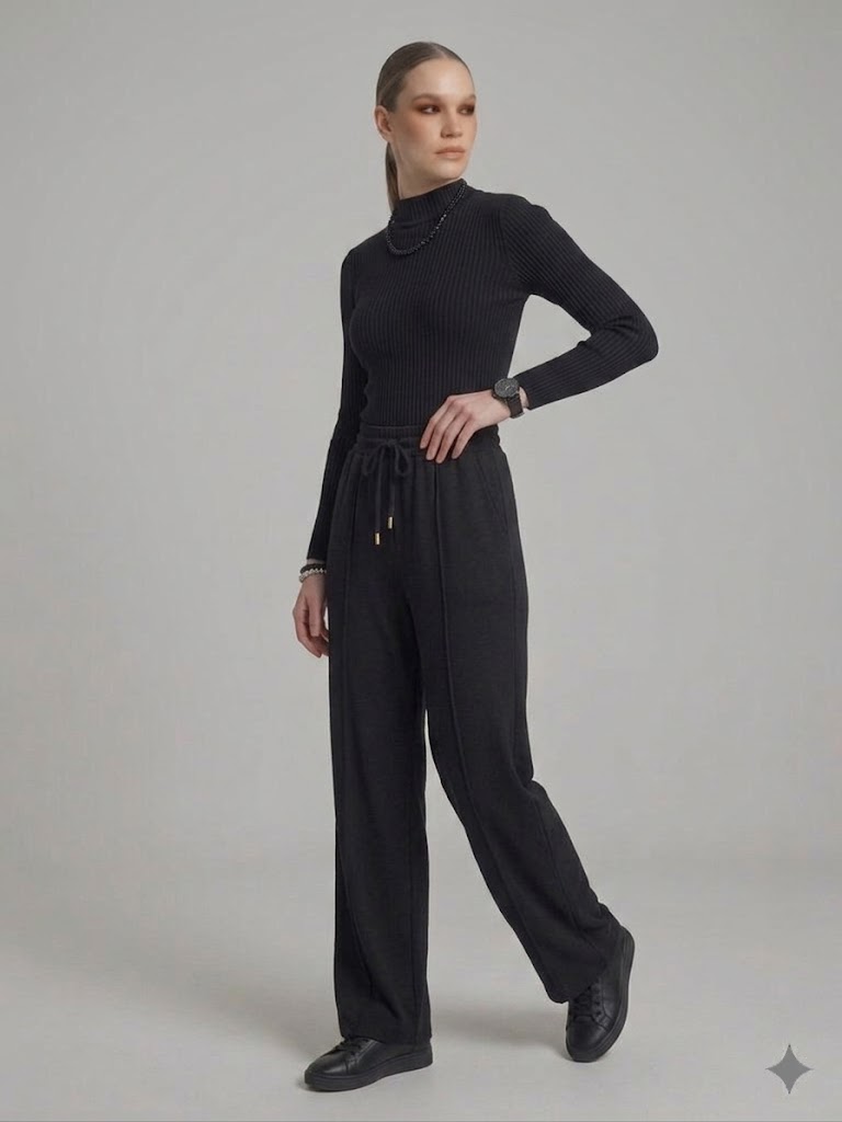 DOSSO DOSSİ Bol Paça Pantolon 26006 - Siyah