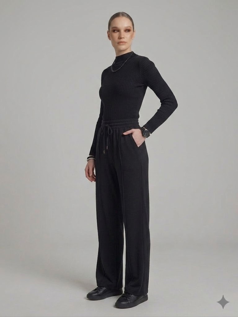 DOSSO DOSSİ Bol Paça Pantolon 26006 - Siyah