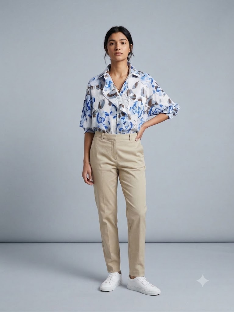 DOSSODOSSİ ARAS Mavi Çiçek Desenli Oversize Gömlek 12748 - MAVİ