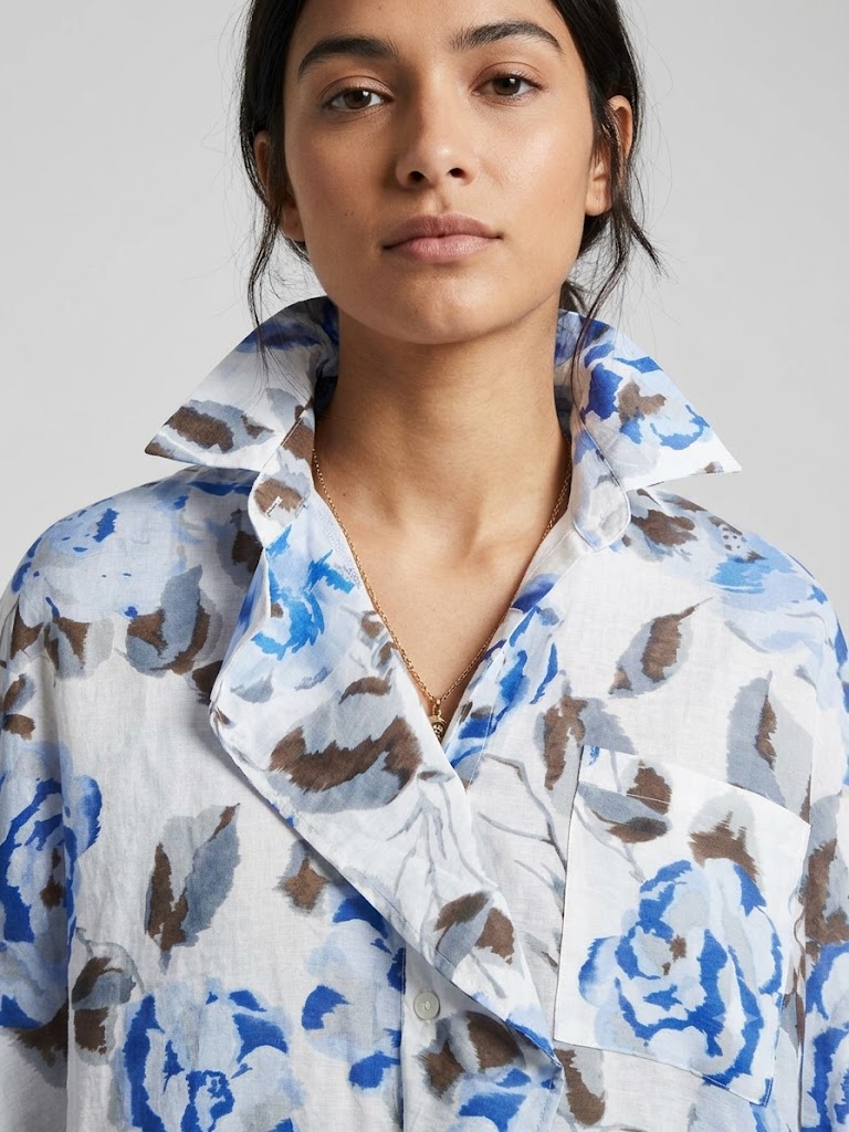 DOSSODOSSİ ARAS Mavi Çiçek Desenli Oversize Gömlek 12748 - MAVİ