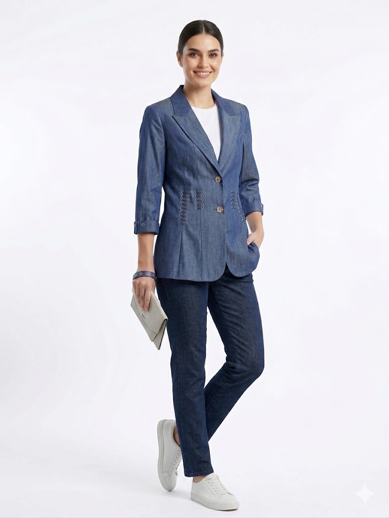 EKOL Beli Dikiş ve Kuşgözü Detaylı Blazer Ceket 1206