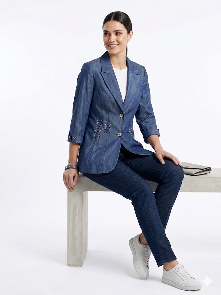 EKOL Beli Dikiş ve Kuşgözü Detaylı Blazer Ceket 1206