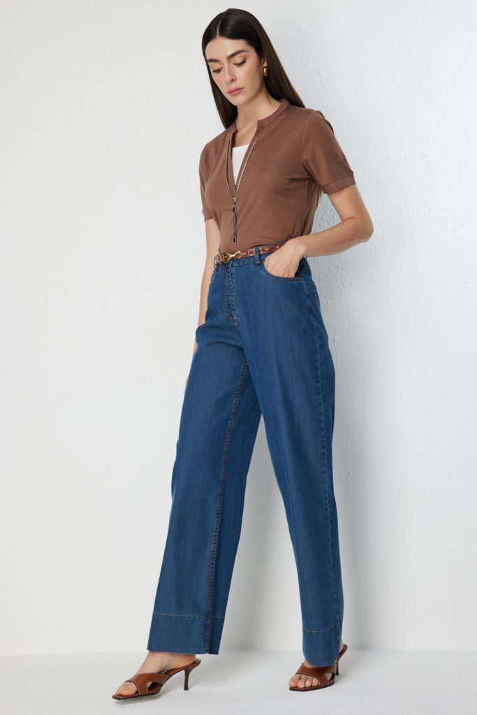 EKOL  Beli Kemerli Bol Paça Pantolon 4158 - İNDİGO